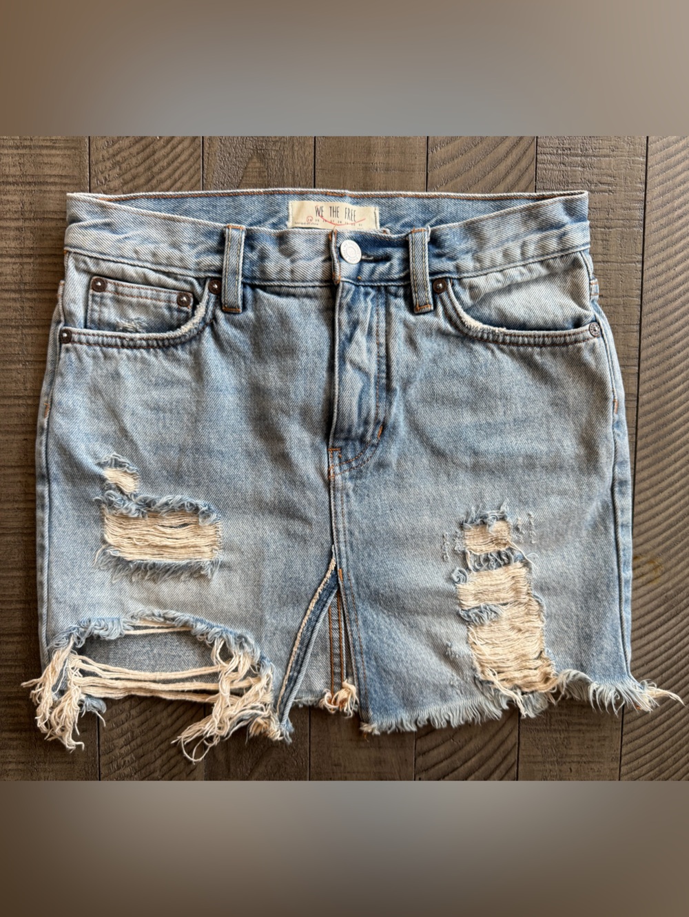 Free People - We The Free Harvest  Bell Distressed Jean Skirt Women’s Size 24